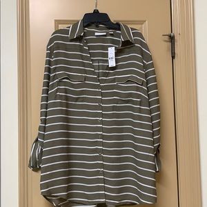 Olive Green and White Stripped shirt